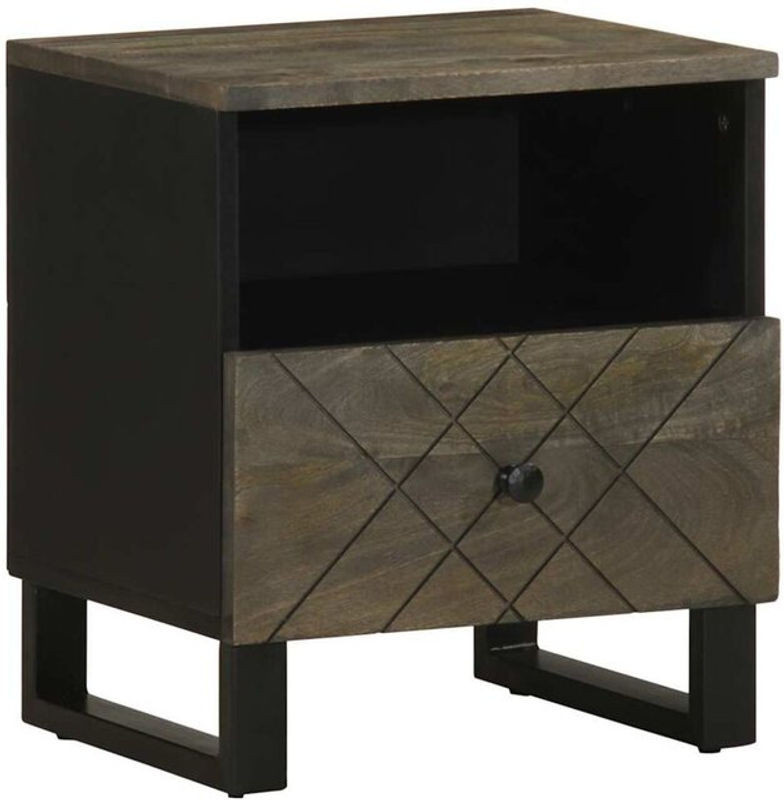 Nachttisch aus Massivholz Mango und Metall im Industrial Design von Vidaxl, Schwarz, B/T/H: 40 x 33 x 46 cm - Bild 1