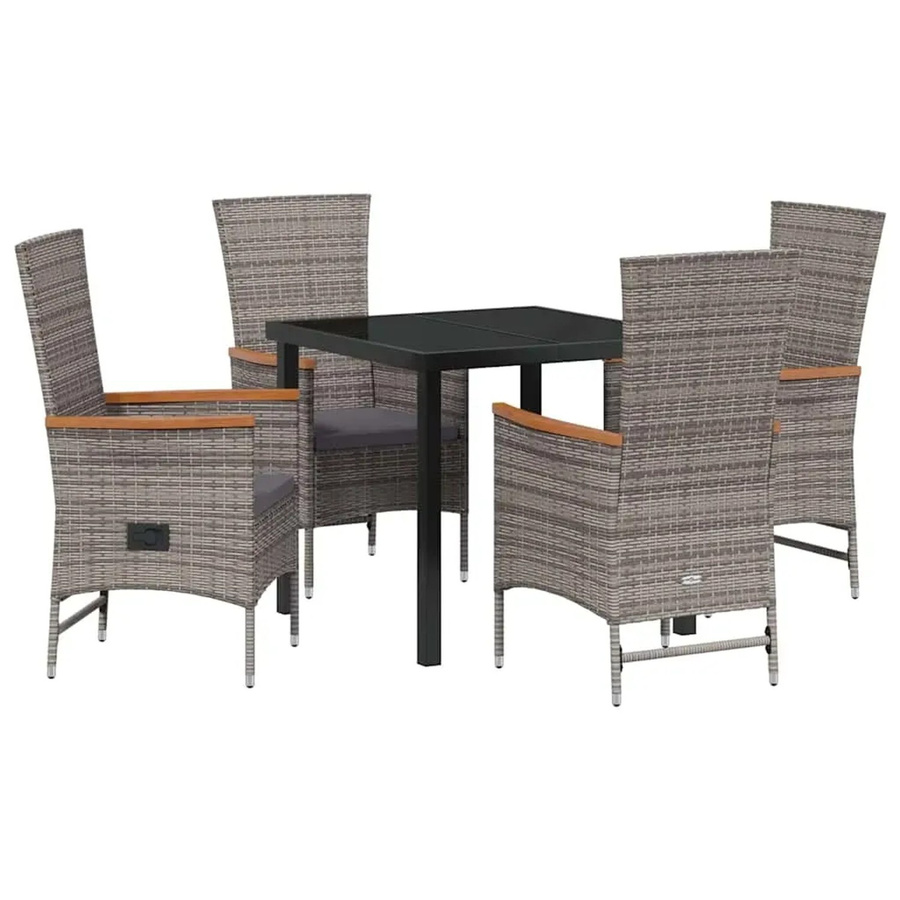vidaXL Garten Essgruppe 5-teilig aus Poly Rattan und Akazienholz in Grau mit Kissen und Sicherheitsglas, B/T/H: 130 x 80 x 73 cm - Bild 2