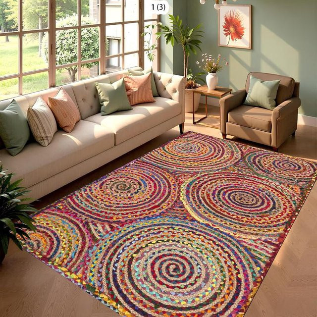 LjqOne Chindi Teppich im Bohemian Stil, bunt und abstrakt, aus Baumwolle und Polyester, B/T: 40 x 60 cm - Bild 1