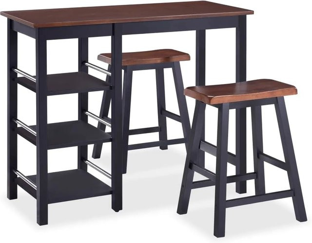 vidaXL Bar Set 3 Stück aus MDF und Gummibaumholz in Schwarz und Braun - Bild 1