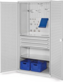 Kappes Schubladenschrank RasterPlan Mod. 12 mit Tür und innenliegenden Lochplatten, Farbe: Grau, H x B x T: 195 x 60 x 100 cm - Bild 1