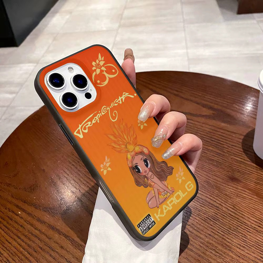 K-karol G Tropicoqueta Handyhülle mit gewelltem Muster für iPhone 17, 16, 15, 14, 13, 12, 11 (Pro Max, Plus), matt, stoßfest, Orange - Bild 3