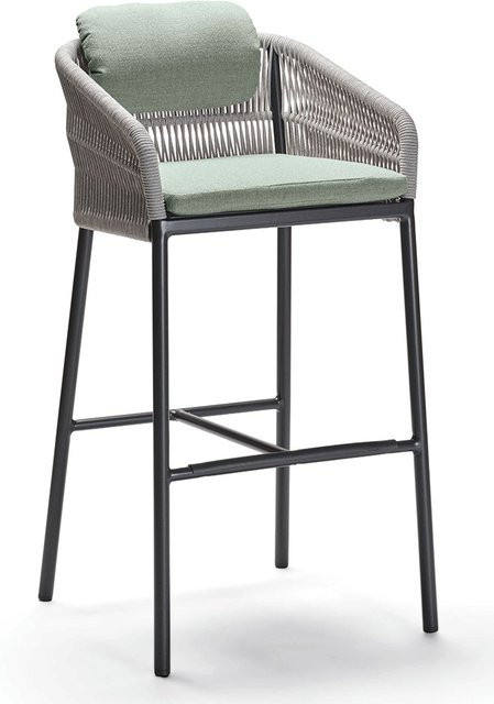 Stern Barsessel Jella aus Aluminium in Anthrazit Matt mit Kordel Stone und Salbei farbenem Polyacryl Kissenset - Bild 1