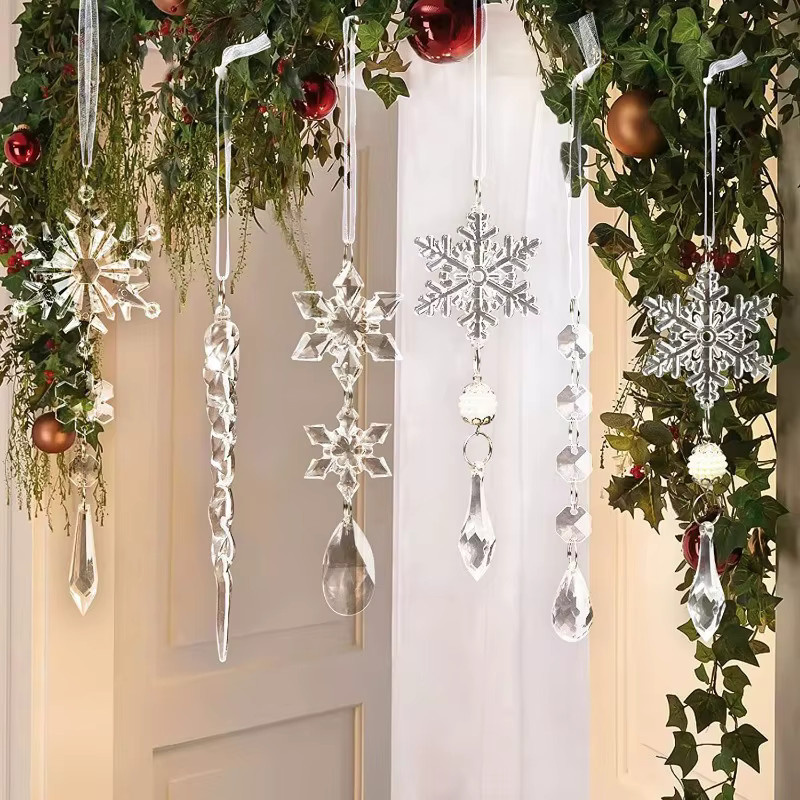 Transparente Weihnachtsbaum-Anhänger aus Acryl in Schneeflocken- und Eiszapfen-Optik für deine Weihnachtsdekoration - Bild 3