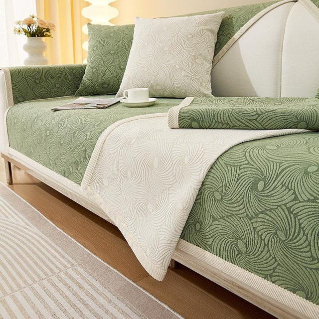 Yiran Furniture Chenille Sofakissen Grün, Rutschfester Sofabezug im Nordischen Design, B/H: 90 x 70 cm - Bild 1