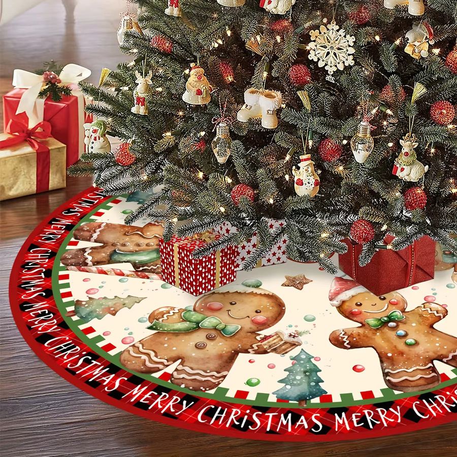 VIKAMA Weihnachtsbaum Matte mit Lebkuchenmann-Motiv für Indoor und Outdoor, Mehrfarbig, Rund - Bild 3