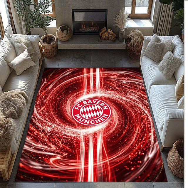 FC Bayern München Fußball Teppich mit Muster, rutschfest und weich, rot, B: 150 cm, T: 100 cm - Bild 1
