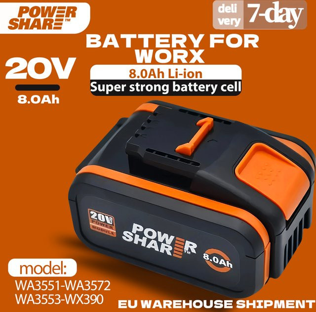 Worx Original 20V 8,0Ah Lithium-Ionen-Akku für Elektro- und Gartenwerkzeuge - Bild 1
