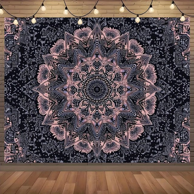 VIKAMA Vintage-Wandteppich mit geometrischem Mandala- und Blumenmuster in Rosa und Lila, rechteckige Textil-Wanddekoration, Breite: 60 cm, Höhe: 40 cm - Bild 1
