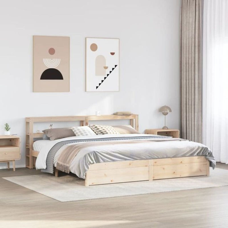 Massivholzbett mit Kopfteil von vidaxl aus Kiefer in Natur Braun, Landhaus und Skandinavisch Stil, B/T/H: 200 x 200 x 82 cm - Bild 1