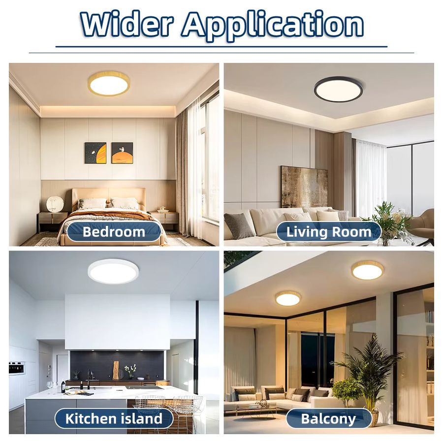 CHUANGYANG Ultradünne LED-Deckenleuchte in Holzmaserung, wasserdicht, 3 Farben, Flush-Mount Design für Badezimmer, Schlafzimmer und Wohnzimmer, Höhe: 0,22 cm - Bild 4