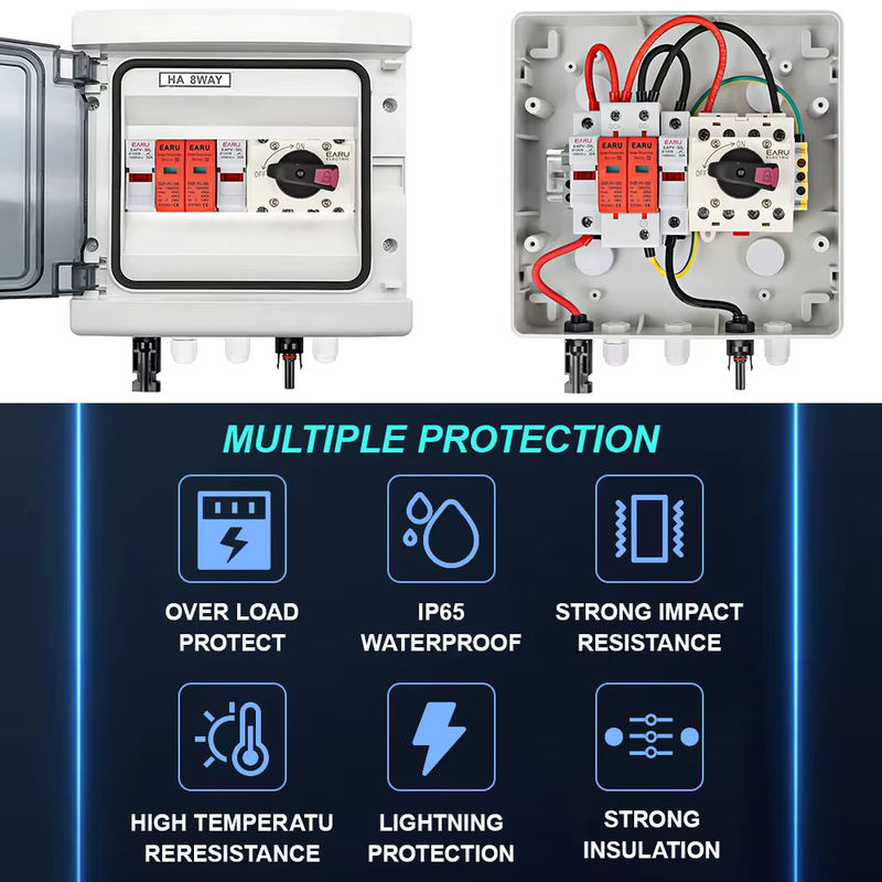 EARU Solar Photovoltaik PV Kombinierbox mit DC-Sicherung und Überspannungs- sowie Blitzschutz, 1 Eingang 1 Ausgang, IP65 wasserdicht, Weiß - Bild 4
