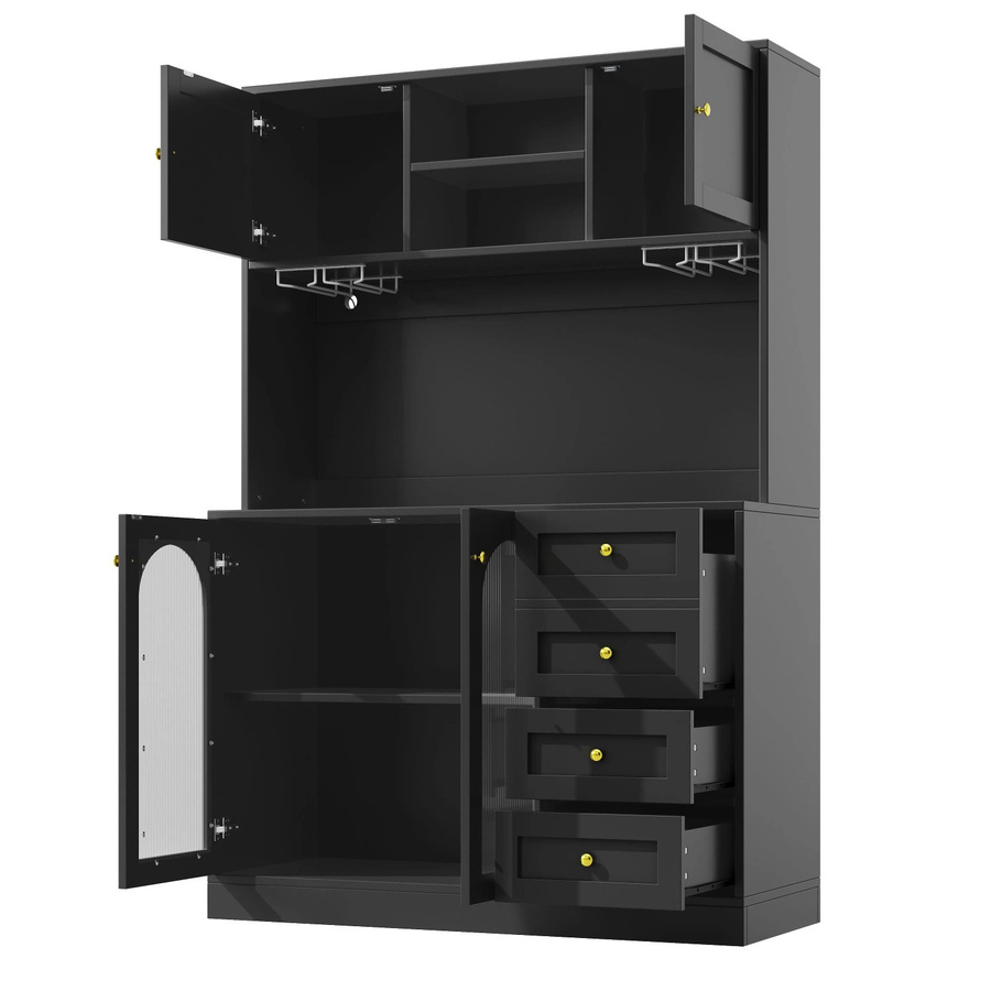 okwish Buffettschrank Schwarz mit LED-Lichtleiste und Getränkehalter, B/T/H: 120 x 40 x 188 cm - Bild 2