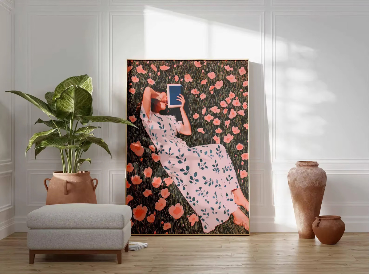 SHENCHEN Paper Poster Illustration Mädchen in Blumen mit Sommer-Blumen-Wandkunst in Mehrfarbig - Bild 4