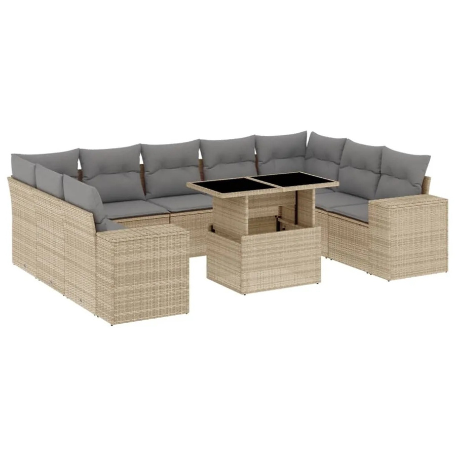 vidaXL 10-teilige Garten-Sofagarnitur in L-Form aus Poly-Rattan mit beigen Kissen und pulverbeschichtetem Stahlrahmen - Bild 2