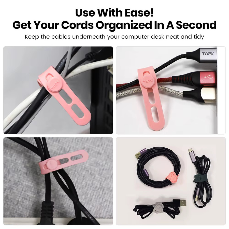 TOPK Silikon-Kabelbinder wiederverwendbar als Kabel-Organizer für Schreibtisch und USB-Kabel - Bild 3