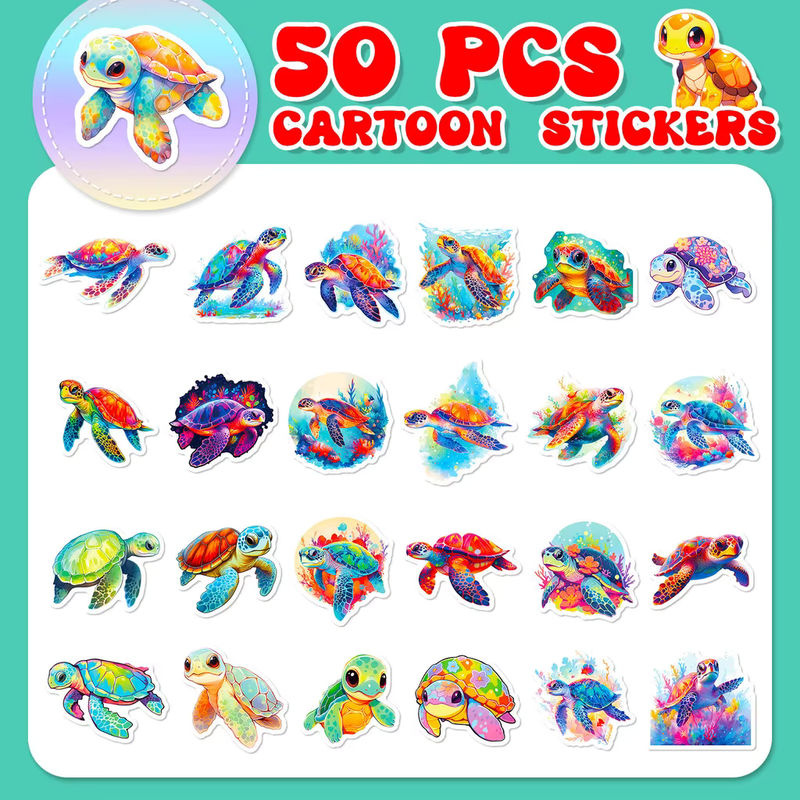 50 Stück bunte Schildkröten-Aufkleber Set aus Papier im maritimen Design von RecordingYourLife Store - Bild 3