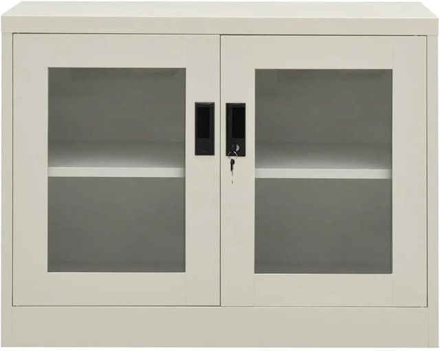 vidaXL Büroschrank aus Stahl in Hellgrau mit Glastüren und Schloss, B/T/H: 90 x 40 x 70 cm - Bild 1