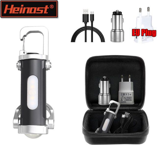 Heinast Tragbare Schlüsselbund Taschenlampe mit COB-Arbeitslicht und Haken, Wiederaufladbare Handheld-Taschenlampe für Camping und Wandern - Bild 1