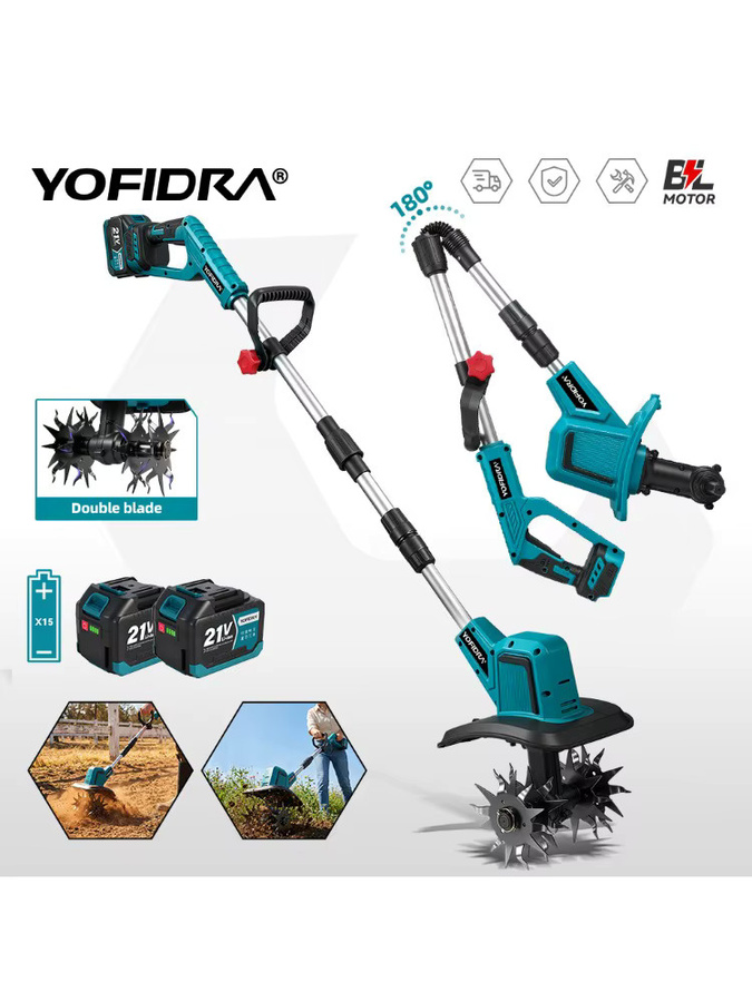 YOFIDRA Elektrische Gartenfräse als faltbarer Kultivierer und Vertikutierer für Makita 21V Akku - Bild 6