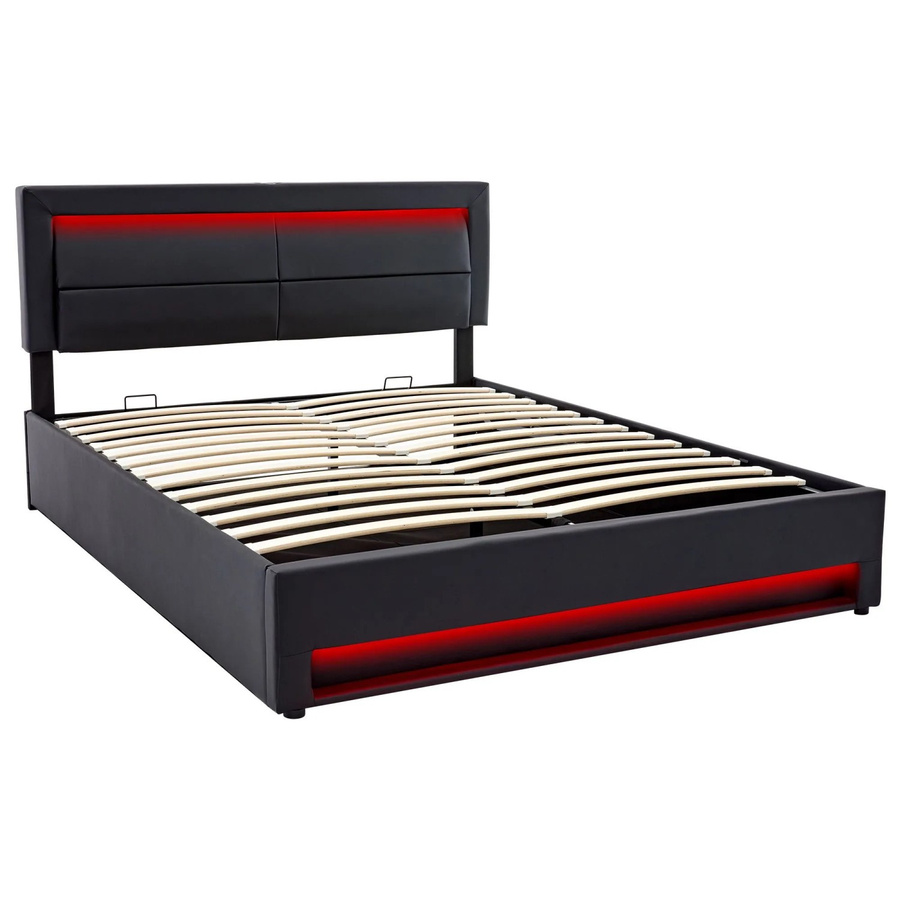 okwish Polsterbett mit Stauraum und USB-Anschluss in Schwarz, B/T/H: 160 x 200 x 109 cm - Bild 2