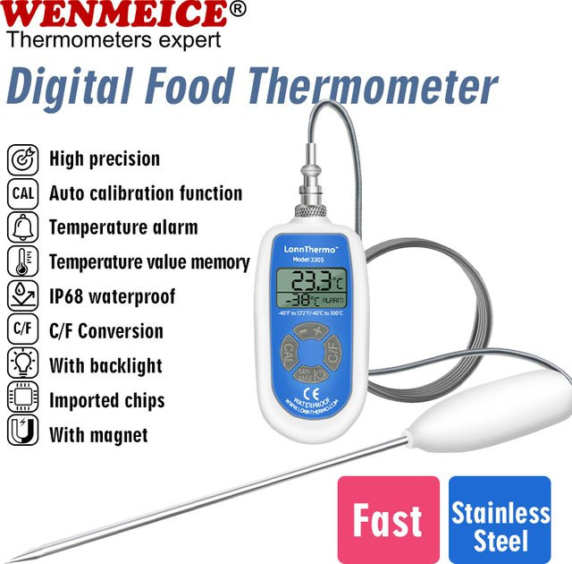 Lonn Digitales Laborthermometer mit Sonde in Weiß für industrielle Brauöfen und zum Backen - Bild 1