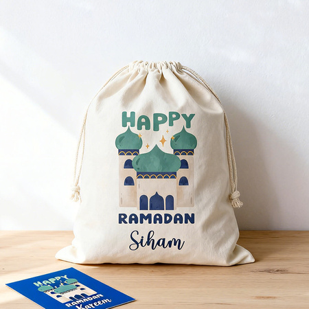 Personalisierte Happy Ramadan Geschenktüte für Kinder, Eid Al-Fitr Geschenk und Ramadan Dekoration, B: 30 cm, H: 40 cm