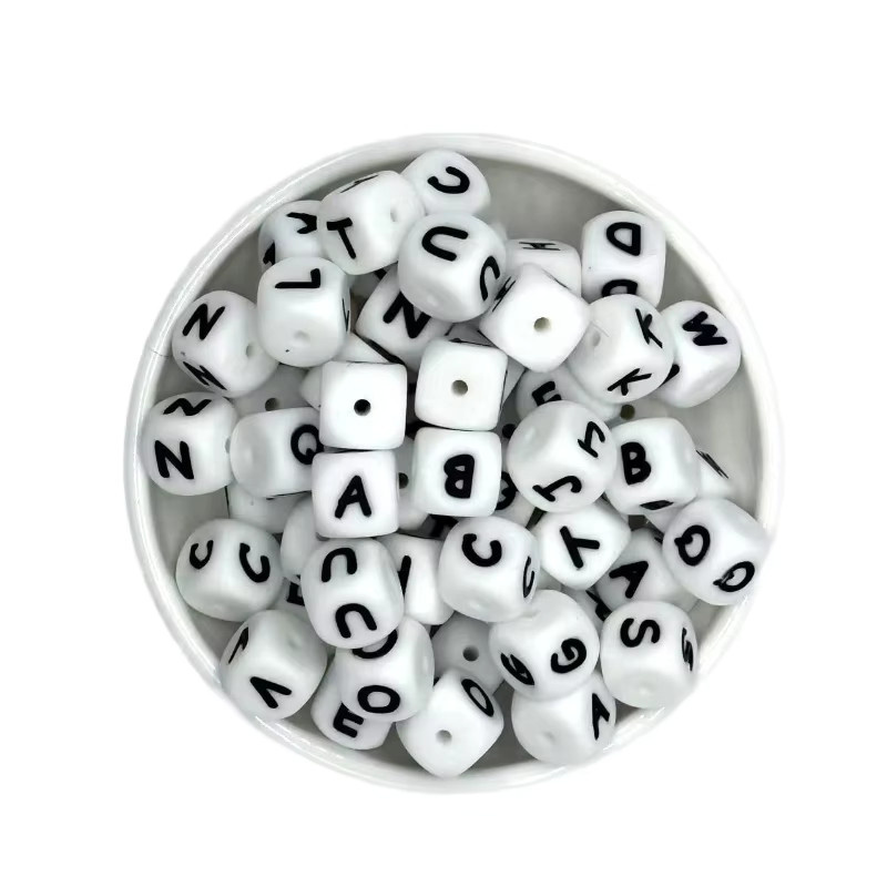 Silikon-Buchstabenperlen, Kunststoff, Weiß, 12 mm, Unisex - Bild 3