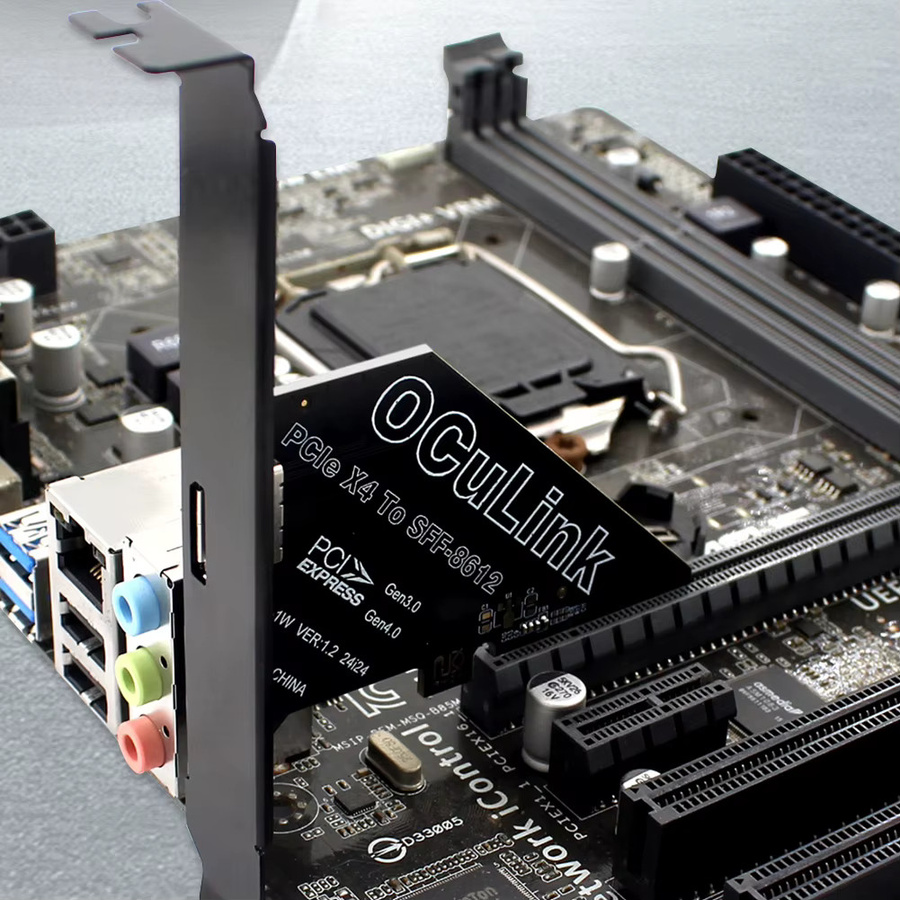 ALLOYSEED PCIe zu Oculink Adapterkarte SFF-8611 & 8612, PCIe 4.0 x4/x1, Schwarz - Bild 1