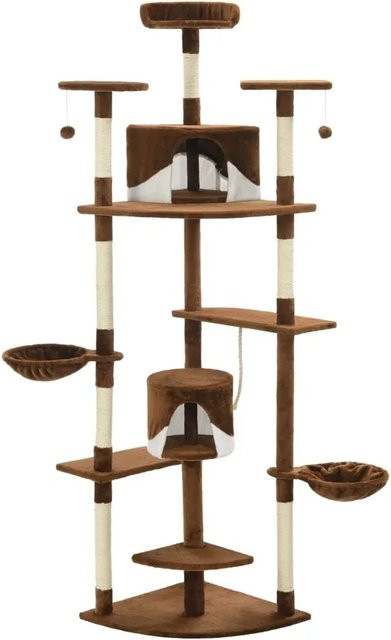 vidaXL Katzen-Kratzbaum mit Höhle und integriertem Spielzeug, Farbe: Braun und Weiß, Höhe: 203 cm - Bild 1