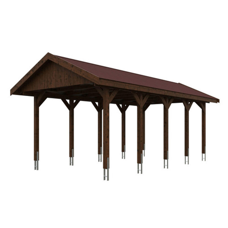 SKANHOLZ Carport Wallgau in Nussbaum mit roten Schindeln, B/T: 380 x 750 cm, Firsthöhe: 313 cm, braun lasiert - Bild 2