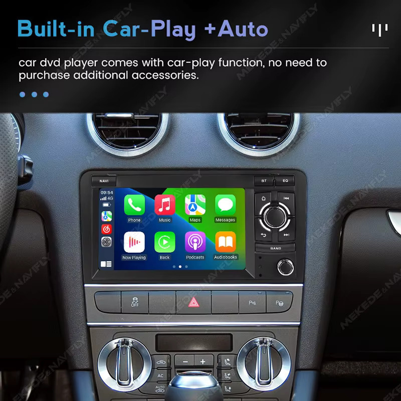 YELLOBERRY Android 15 Multimedia-Autoradio mit 64GB Speicher, 4-Kern Prozessor, kabellosem CarPlay und GPS für Audi A3 S3 RS3 (2003-2012), Schwarz - Bild 4