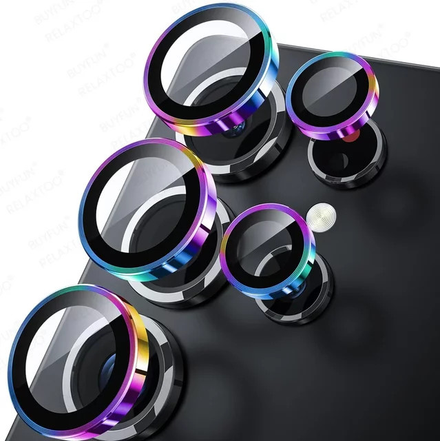 Kamera-Glasgehäuse aus Aluminiumlegierung für Samsung Galaxy S25 Ultra, S25 Plus, S24 Ultra und S24 FE mit 3D-Metallring-Objektivschutz in Multicolour - Bild 1