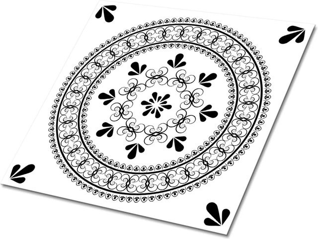 Tulup Selbstklebende Vinyl Bodenfliesen Set aus 9 Stück, Orientalisches Muster, Weiß/Mehrfarbig, B/B: 30 x 30 cm - Bild 1
