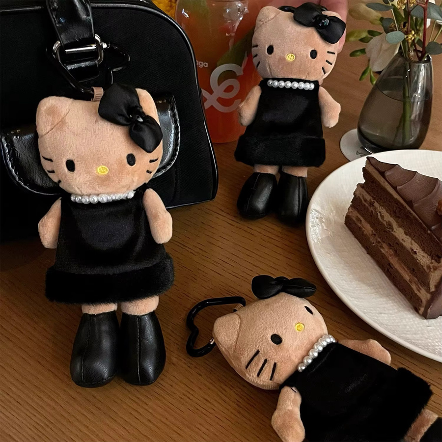 Sanrio HelloKitty Plüsch-Schlüsselanhänger, Schwarz, Leopardenmuster - Bild 5