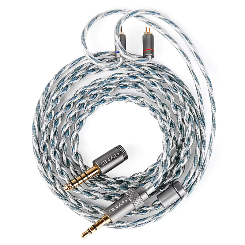 KBEAR P34 2-poliges IEM-Kopfhörerkabel aus versilbertem OFC mit austauschbarem Steckerdesign in Silber und Blau für In-Ear-Monitore - Bild 3