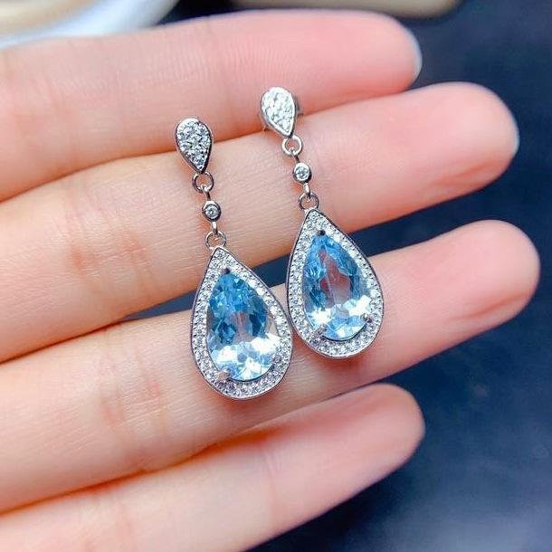 Ohrringe 925 Silber, Topas, Blau, Damen - Bild 1