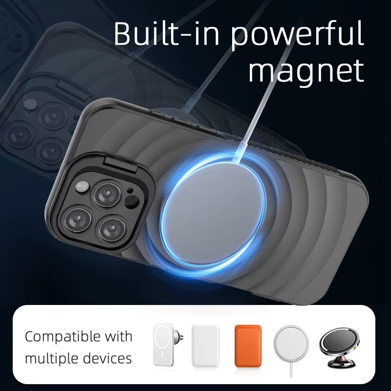 Matte Ripple Armor Handyhülle für iPhone 17 Air 16 Plus 15 14 13 Pro Max mit MagSafe und magnetischem Kamera-Klappständer in Schwarz oder Rot - Bild 4