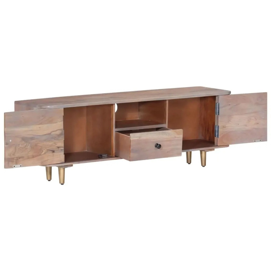vidaXL TV-Schrank aus massivem Akazienholz in Braun und Grau im industriellen Look B/T/H: 118 x 30 x 40 cm - Bild 2