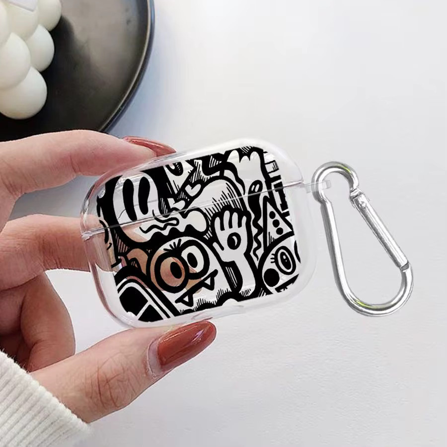 Schwarze Graffiti-Schutzhülle für Apple AirPods 1, 2, 3 und Pro/Pro 2 in Transparent-Optik - Bild 3