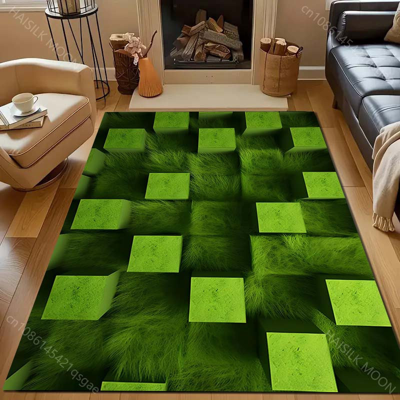 UQIDEHOME 3D Grüner Würfel Illusionsdruck Teppich aus Polyester, B/B: 80 x 120 cm - Bild 5