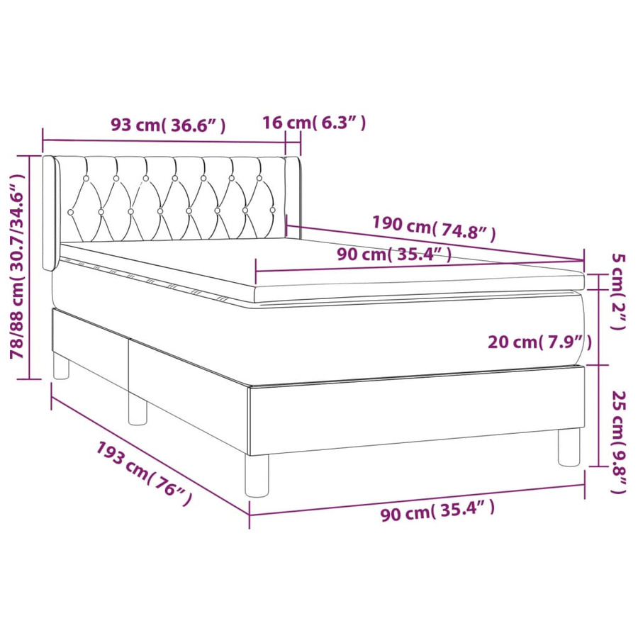 vidaXL Boxspringbett Hybrid mit Matratze und Taschenfederkern, Schwarz, Stoff, B/T: 90 x 190 cm - Bild 4