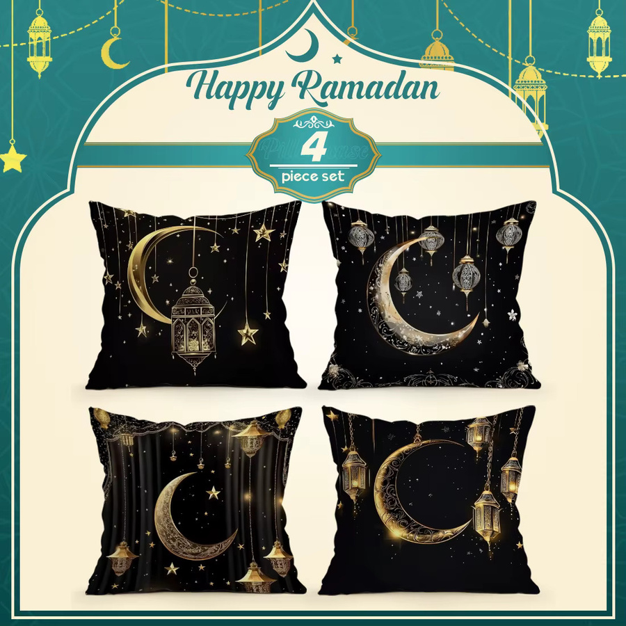 Dekorativer Kissenbezug mit Sterne Mond Ramadan Motiv in Schwarz aus Polyester - Bild 4
