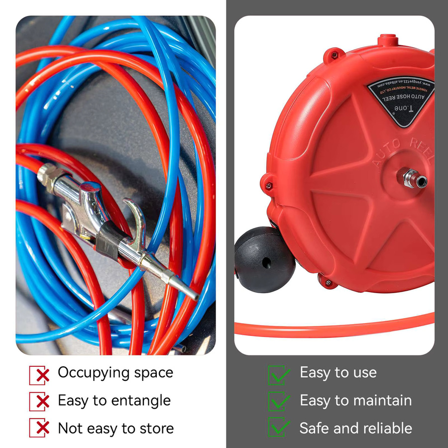 GECOFEER Automatischer Schlauchaufroller Wandmontiert, 10m Wasserschlauchhalter in Rot für Gartenbewässerung und Autowäsche - Bild 3