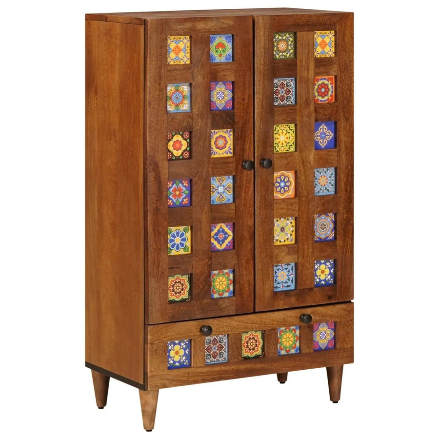vidaXL Highboard mit Tür aus Mango Massivholz in Walnuss, B/T/H: 60 x 33,5 x 100 cm - Bild 2