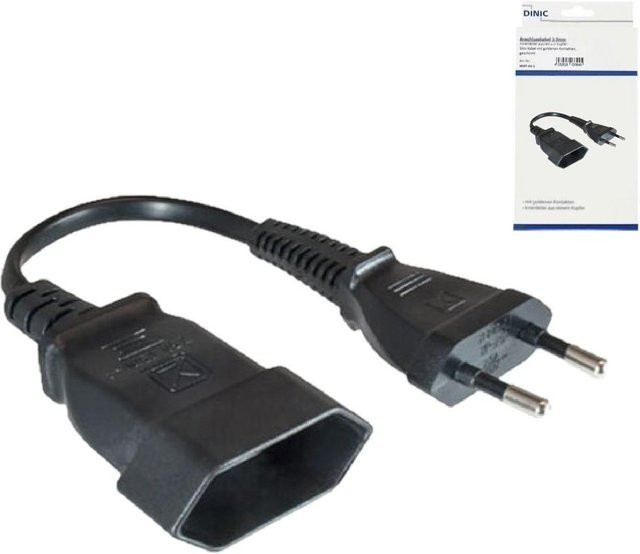 DINIC Netzkabel Eurostecker auf Eurobuchse CEE 7/16 Schwarz, 0,2 m, 0,75mm² - Bild 1