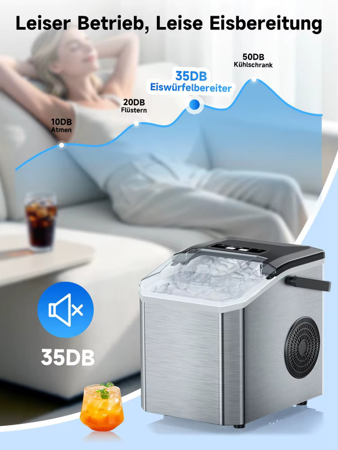 Bogseth Tragbare Mini-Eismaschine in Beige mit 12 kg Eisproduktion pro 24 Stunden und Selbstreinigungsfunktion - Bild 5