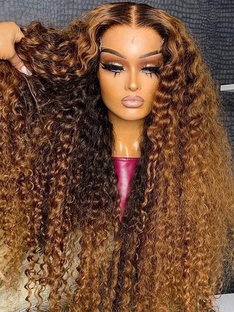 HJ WEAVE BEAUTY Deep Curly Wave HD Lace Frontal Perücke Echthaar - Bild 1