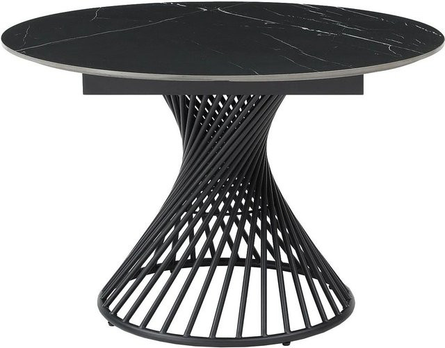 Esstisch Castina in Schwarz mit Keramikplatte in Marmor-Optik und Metallgestell, erweiterbar, B: 150 cm, T: 120 cm, H: 76 cm - Bild 1