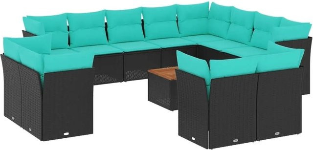 vidaXL 13-teilige Garten-Sofagarnitur aus Polyrattan in Schwarz mit Kissen und Stauraum - Bild 1